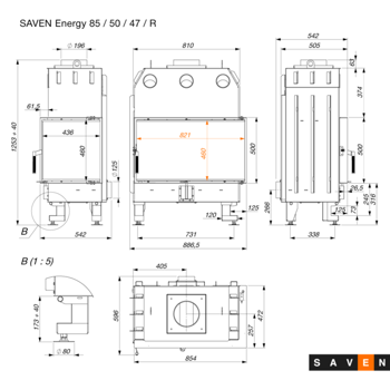 Focar SAVEN Energy 85x50x47L/R Black (17,0 kW) ECO 