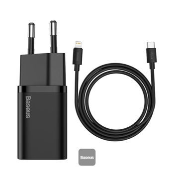 Baseus Super Si Quick Charger Type-C PD3.0 20W （With Baseus Cable Type-C to Lightning 1m）,Black 