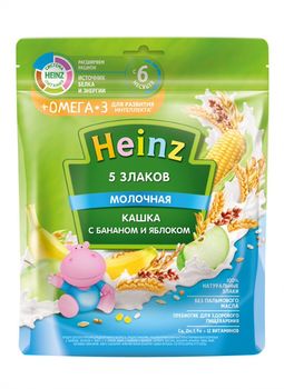 Каша Heinz Омега3 5 злаков с бананом и яблоком, с 6месяцев, 200г 