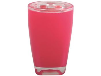 Pahar pentru periute de dinti cu capac MSV Tahiti, roz, din plastic 