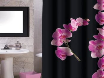 Шторка для душа 180X200cm MSV "орхидея" черн-розовая, полиэс 