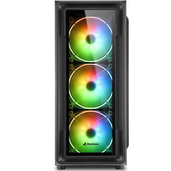 Carcasa Sharkoon TK4 RGB ATX Case, with Side&Front Panel of Tempered Glass, without PSU, Tool-free, Pre-Installed Fans: Front 3x120mm A-RGB LED, Rear 1x120mm A-RGB LED, ARGB Controller, 5x2.5"/2x3.5", 2xUSB3.0, 1xUSB2.0, 1xHeadphones, 1xMic, Top dust filters, Black