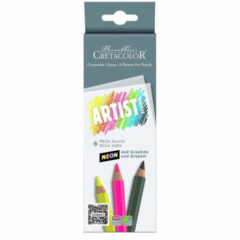 Набор карандашей неоновые 5 цв+ 1 графитовый  MEGA Cretacolor 