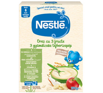 Terci Nestle orez, 3 fructe, cu lapte, (12 m+), 250 g 