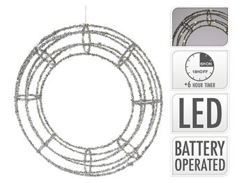 Figurina cu lumina "Cerc 3D" 20LED 30cm, cronometru 2XAA, argintie 