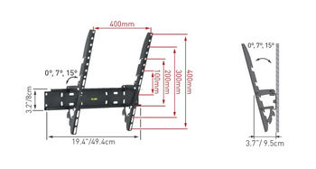 Wall Mount Barkan ''31H'' Black 19" - 65" Tilt, max.50kg, VESA mm: up to 400x400mm 