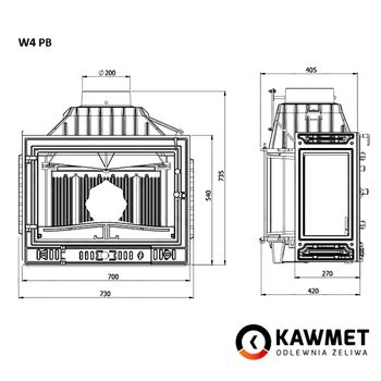 Каминная топка KAWMET W4 14,5 kW с левым боковым стеклом 