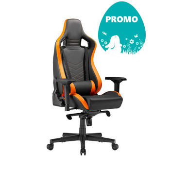 Scaun gaming Lumi Premium Gaming Chair CH06-34 with Headrest & Lumbar Support CH06-34, Black/Orange, PVC Leather, 4D Armrest, Steel Frame, 350mm Nylon Plastic Base, PU Caster, 80mm Class 4 Gas Lift, Weight Capacity 180 Kg XMAS