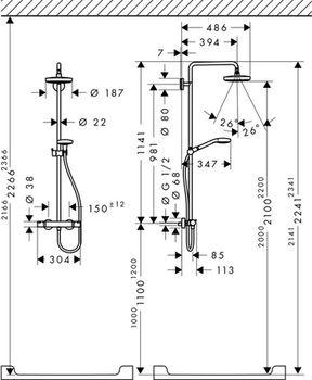 Sistema de  dushansgrohe Croma Select S Showerpipe 180 2jet  cu termostat 