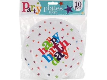 Набор тарелок бумажных "Happy Birthday" 10шт, D18cm 