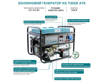 Генератор бензиновый Konner&Sohnen KS 7000E ATS 5,5 кВт 