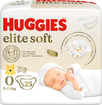 Подгузники Huggies Elite soft 0+ (до 3,5 кг) 25 шт 