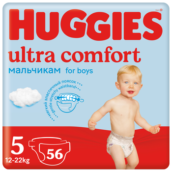 Подгузники для мальчиков Huggies Ultra Comfort 5 (12-22 kg), 56 шт. 