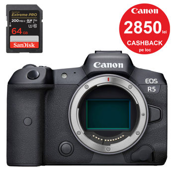 Canon R5 body + CASHBACK 2850 lei + Sandisk SDXC 64Gb 200Mb/s 