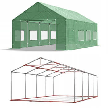 Садовая теплица PRO EXTRA 8x4x3.15 м, площадь 32 кв.м, армированная пленка, 2 двери, зеленый цвет 