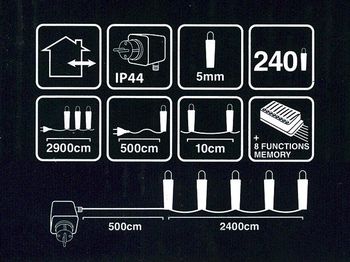 Огни новогодние "Нить" 240LED белый, 24m, in/out, 8реж 