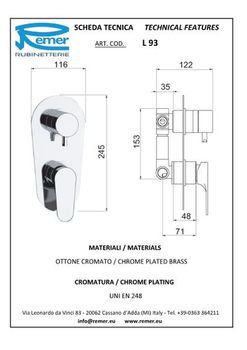 cumpără Baterie baie/dus pentru montare ascunsa, cu 3 cai CLASS LINE 93L  REMER în Chișinău 