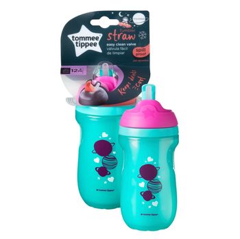 Cană cu pai izoterm Exploră Tommee Tippee (12+ luni), roz/turquoise, 260ml 