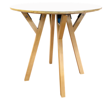купить Круглый деревянный стол, окрашенный в белый цвет, с деревянными ножками и металлической опорой. в Кишинёве 