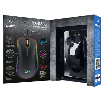 Gaming Mouse SVEN RX-G830, Optical, 500-6400 dpi, 6 buttons, Soft Touch, RGB, Black, USB 