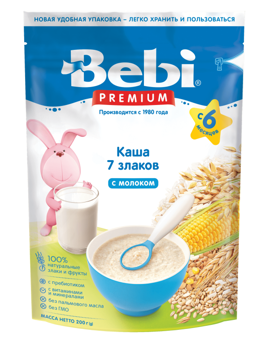 Каша молочная 7 злаков Bebi Premium (6+ мес.), 200 г 