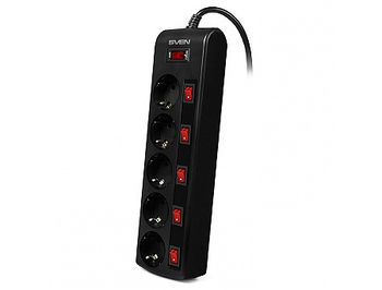 Фильтр импульсных помех SVEN SF-05PL 5 sockets with individual switches, Black, 1.8m (Priza cu protectie - prelungitor/basic surge protection)
