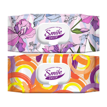 Влажные салфетки с клапаном Smile Decor Flowers & Circles, 60 шт. 