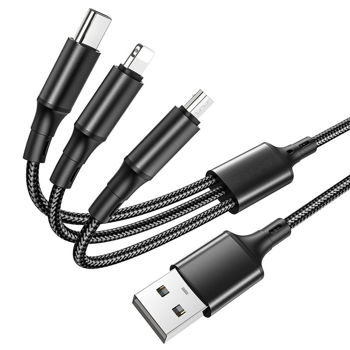 Helmet Cable USB 3 in 1 Kevlar 1m, Black 