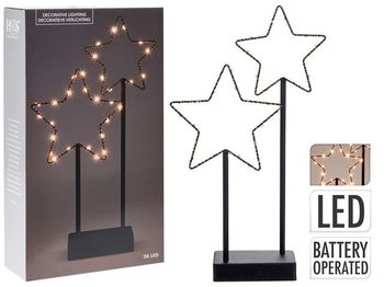 Figurina cu lumina LED "2 Stars" 40cm, metal, neagra 