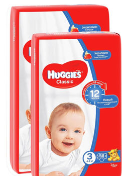 Набор Подгузники Huggies Classic Jumbo 3 (4-9 кг), 58 шт 