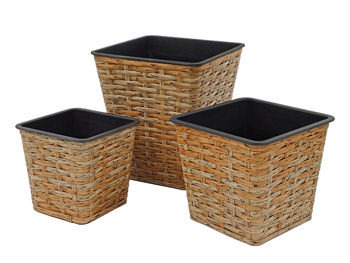 Set ghiveci pentru flori "Impletitura" 3buc: 12X12cm, 16X14cm, 18X20cm, natural si gri, ratan/ plast 