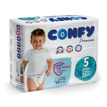 Scutece pentru copii Confy Premium ECO, Nr.5  BABY Junior (11-25 kg),  26 buc. 