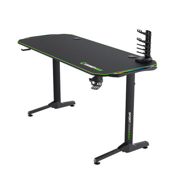 Gaming Desk Gamemax D140-Carbon RGB, 140x60x75cm, Headsets hook, Cup holder, Cable managment,RGB Led 