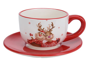 Чашка рождественская 250ml "Два оленя" с блюдцем, керамика 