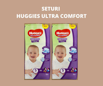 1 Set 2 pachete scutece Huggies Ultra Comfort Mega 5 Unisex  (12-22 kg), 58 buc 