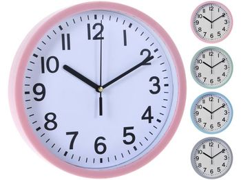 Часы настенные круглые 22.5cm, H3.8cm, пластик, 4 цвета 