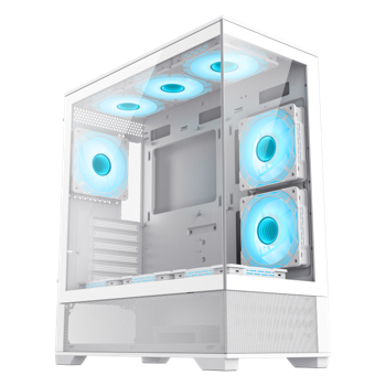 Case ATX GAMEMAX Vista AW, w/o PSU, 0.6mm, 6x120mm ARGB fans, Dual TG, USB3.0, Type-C, White 