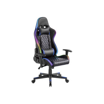 Scaun gaming Lumi Gaming Chair CH06-30 with Headrest & Lumbar Support & RGB Lights CH06-30, Black, PVC Leather, 2D Armrest, Steel Frame, 350mm Nylon Plastic Base, Nylon Caster, 80mm Class 4 Gas Lift, Weight Capacity 150 Kg XMAS