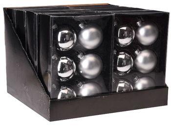 Набор шаров 6X65mm, 3матов, 3глянц, серебряных, в коробке 