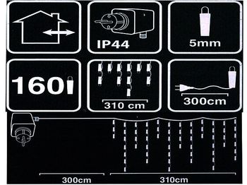 Luminite de sarbatoare "Turturi" 160LED, 3.1X1m, alb, in/out 