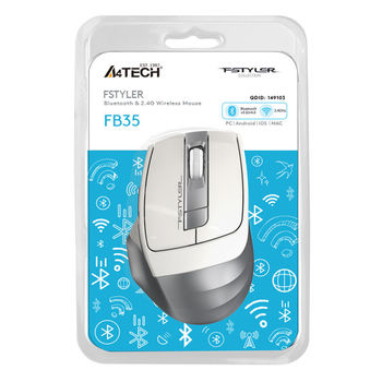 Wireless Mouse A4Tech FB35, Optical, 1000-2000 dpi, 6 buttons, Ergonomic, 1xAA, BT+2.4Ghz, White,USB 