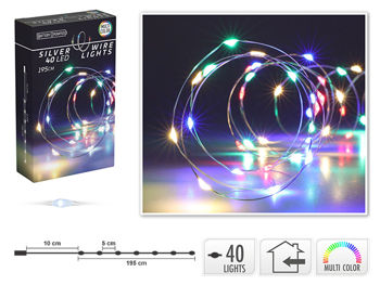 Luminite de Craciun "Fir" 40microLED multicolore, 3XAA, 2m, cablu argintiu 
