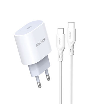 Jokade Wall Charger with Cable Type-C to Type-C 20W JB010, White 