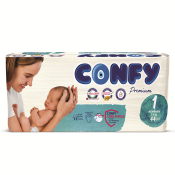 Scutece pentru copii Confy Premium  ECO  Nr.1, nou născuţi,  44 buc. 