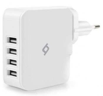 ttec Wall Charger 4*USB-A 5.1A 25W, White 