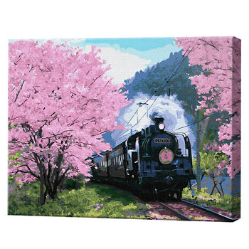 Поезд сквозь аллею сакуры, 40х50 см, картина по номерам Артукул: GX36648 