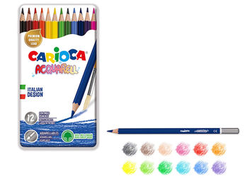 Set creioane colorate Carioca Acquarell 12buc in cutie metalica 