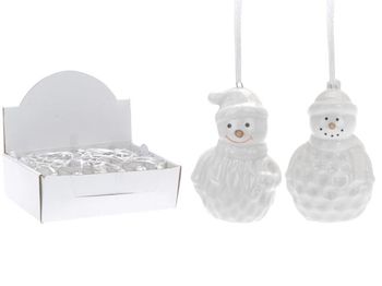 Украшение елочное "Снеговик/Дед Мороз" 7сm, керамика, белый 