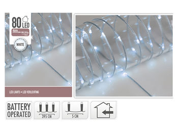 Огни новогодние "Нить" 80microLED, бел, 4m, 3XAA 