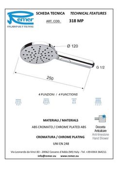 купить Душевая насадка 318MPX (4 функции)  REMER в Кишинёве 